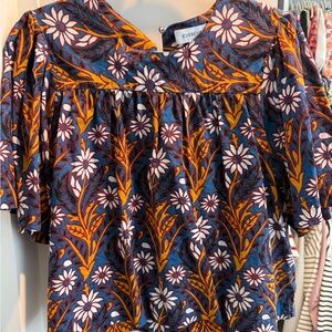 Evereve Blue and Orange Floral Blouse